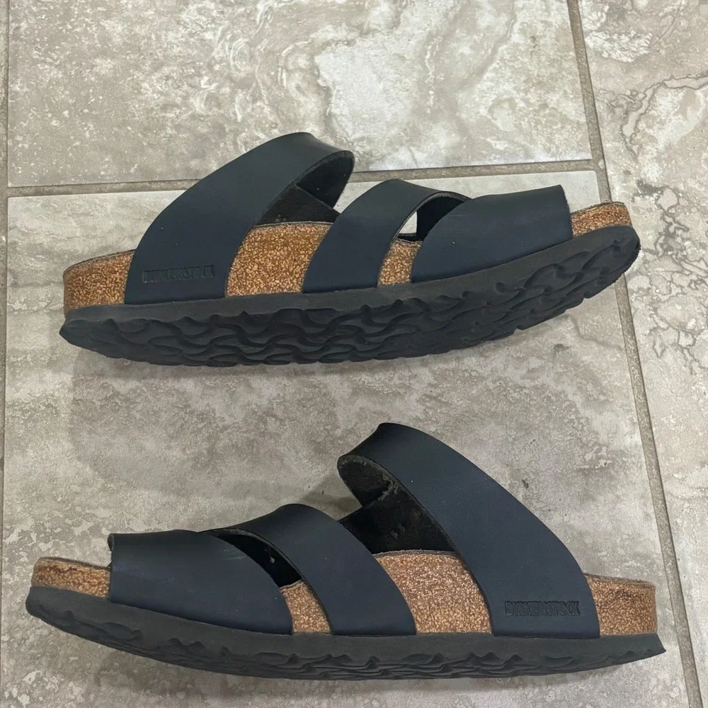 Birkenstock Salina Black Birko-Flor Multi Strap Buckle Slide Sandals Womens Sz 7